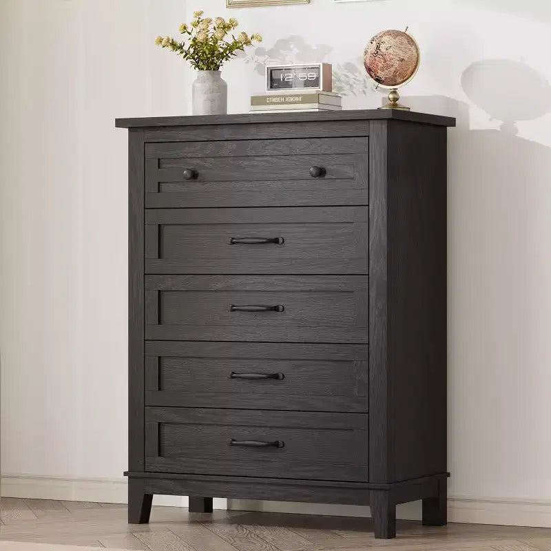 5 Dresser for Bedroom, 41.3 Tall Vertical Drawer Dresser with Large Storage, Freestanding Wooden Closet Chest for Bedroom, Living Room