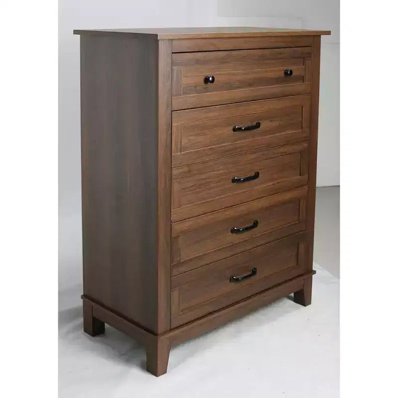 Comò da 5 cassetti per camera da letto, Comò verticale alto 105 cm con ampio spazio contenitivo, Cassettiera in legno indipendente per camera da letto, soggiorno