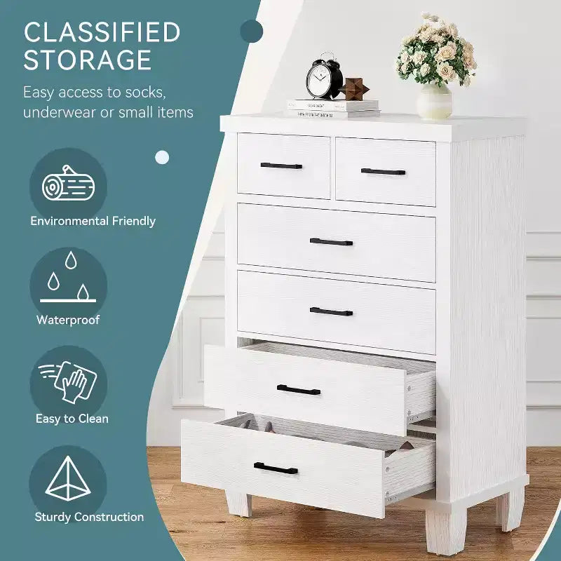Cassettiera a 6 cassetti per camera da letto, cassettiera alta 45 cm grigia con contenitore, cassettiera in legno per armadio per camera da letto, soggiorno, ingresso