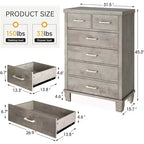 Cassettiera a 6 cassetti per camera da letto, cassettiera alta 45 cm grigia con contenitore, cassettiera in legno per armadio per camera da letto, soggiorno, ingresso