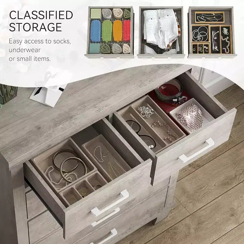 Cassettiera a 6 cassetti per camera da letto, cassettiera alta 45 cm grigia con contenitore, cassettiera in legno per armadio per camera da letto, soggiorno, ingresso