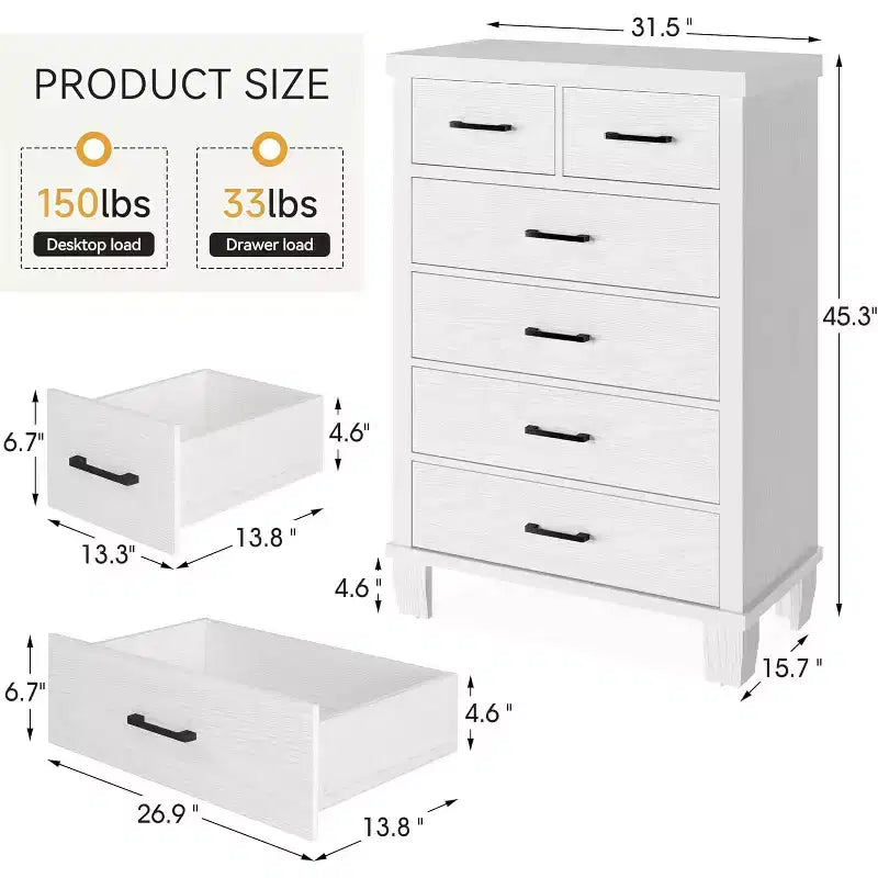 Cassettiera a 6 cassetti per camera da letto, cassettiera alta 45 cm grigia con contenitore, cassettiera in legno per armadio per camera da letto, soggiorno, ingresso
