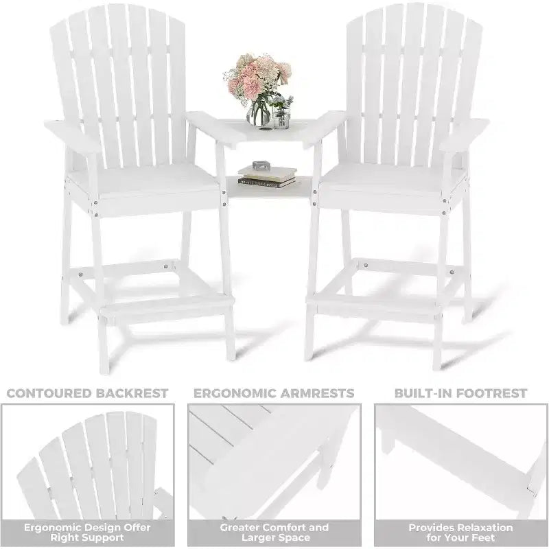 Outdoor Bar Height Adirondack Chairs with Connecting Tray, Balcony Chairs Adirondack for Deck, Backyard, Patio High AdirondackChairs Set of 2