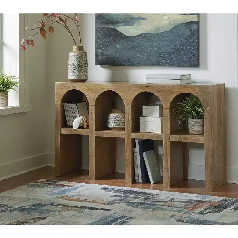 Tavolo console a 4 ripiani Luzmanacy di Signature Design by Ashley, in legno massello di mango marrone naturale