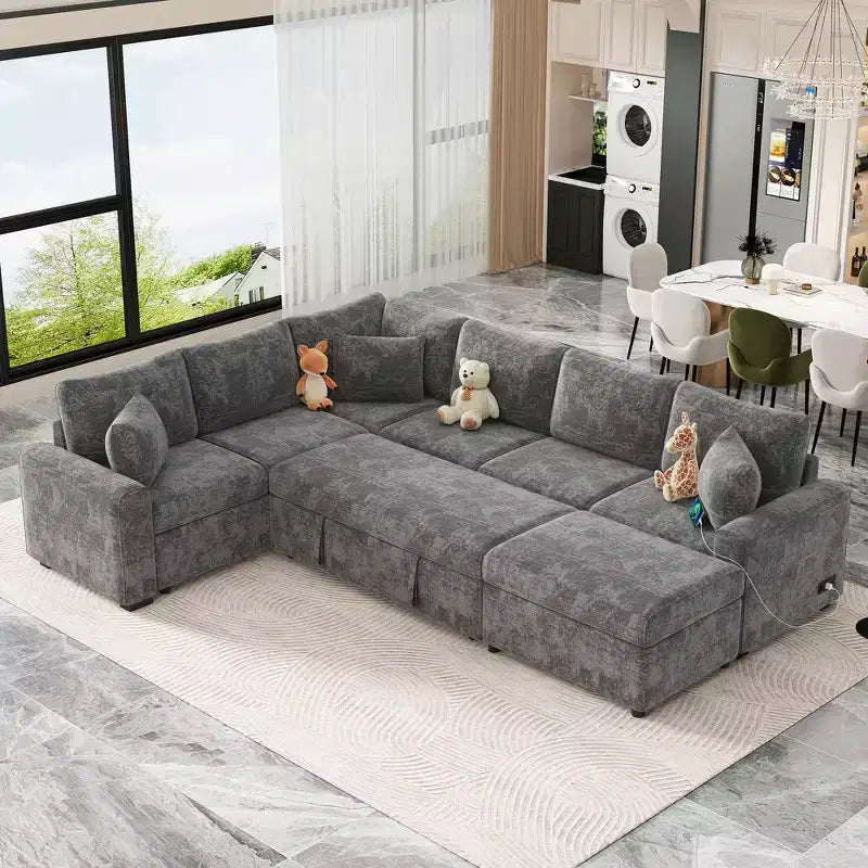 CLIHOME 112.2 Divano Sezionale Moderno con Letto Estraibile, Pouf Contenitore e Tre Cuscini