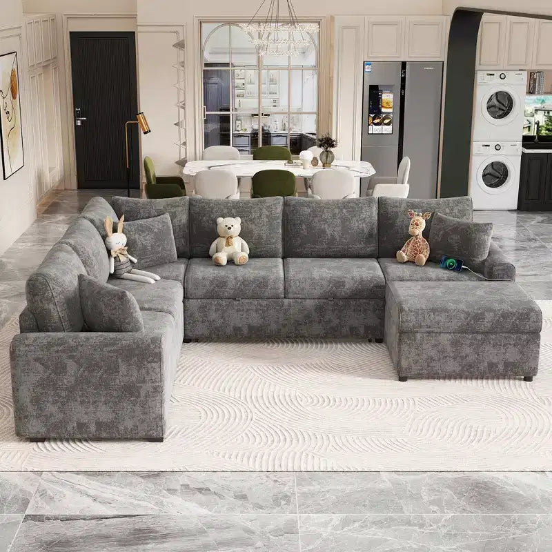 CLIHOME 112.2 Divano Sezionale Moderno con Letto Estraibile, Pouf Contenitore e Tre Cuscini