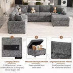 CLIHOME 112.2 Divano Sezionale Moderno con Letto Estraibile, Pouf Contenitore e Tre Cuscini