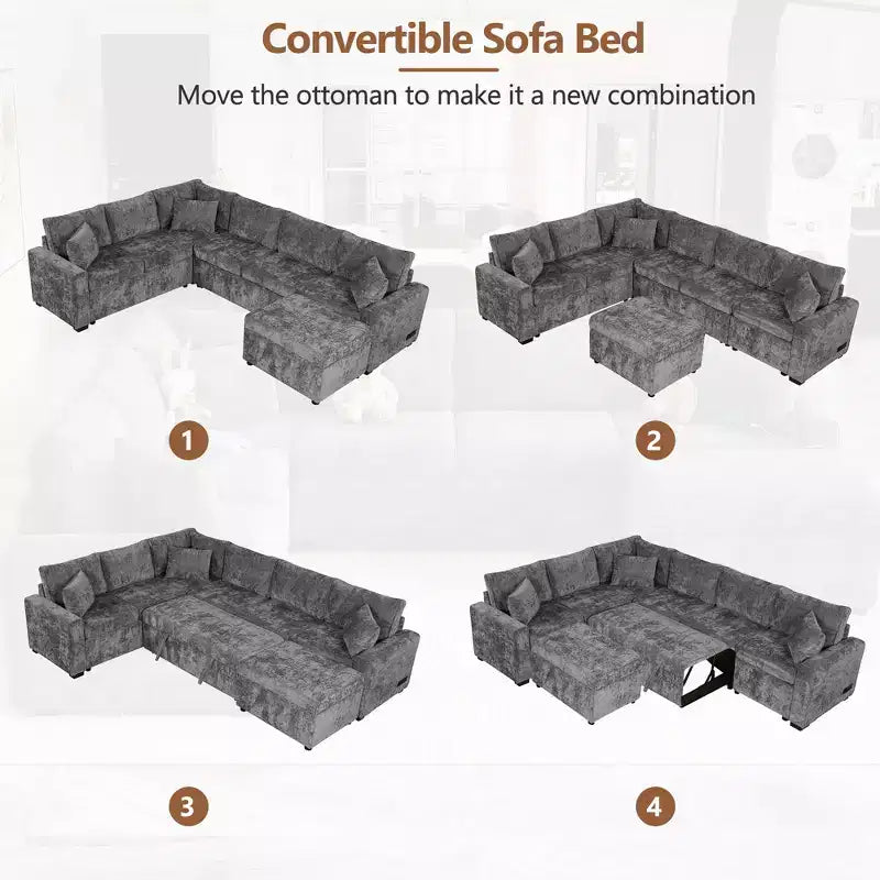 CLIHOME 112.2 Divano Sezionale Moderno con Letto Estraibile, Pouf Contenitore e Tre Cuscini