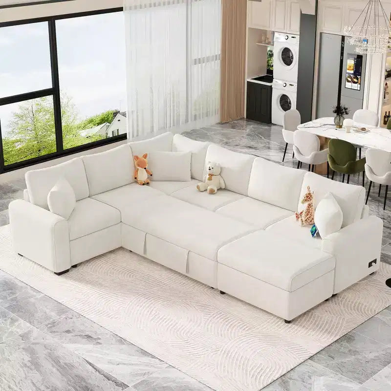 CLIHOME 112.2 Divano Sezionale Moderno con Letto Estraibile, Pouf Contenitore e Tre Cuscini