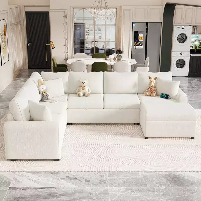 CLIHOME 112.2 Divano Sezionale Moderno con Letto Estraibile, Pouf Contenitore e Tre Cuscini