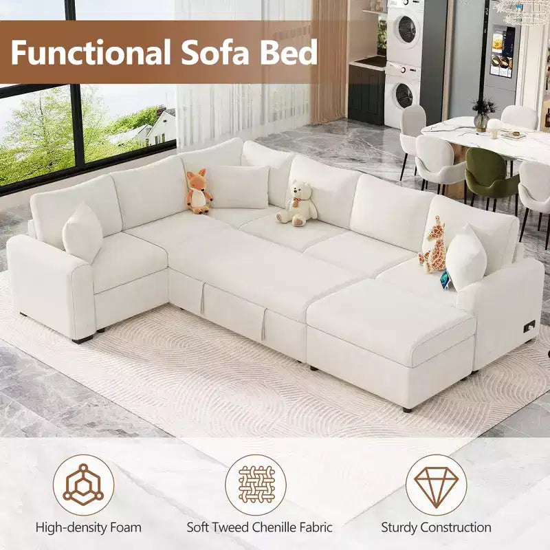 CLIHOME 112.2 Divano Sezionale Moderno con Letto Estraibile, Pouf Contenitore e Tre Cuscini