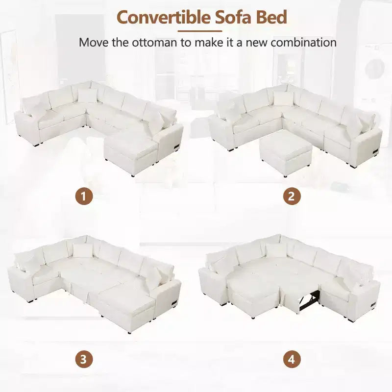 CLIHOME 112.2 Divano Sezionale Moderno con Letto Estraibile, Pouf Contenitore e Tre Cuscini