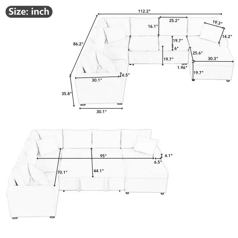 CLIHOME 112.2 Divano Sezionale Moderno con Letto Estraibile, Pouf Contenitore e Tre Cuscini