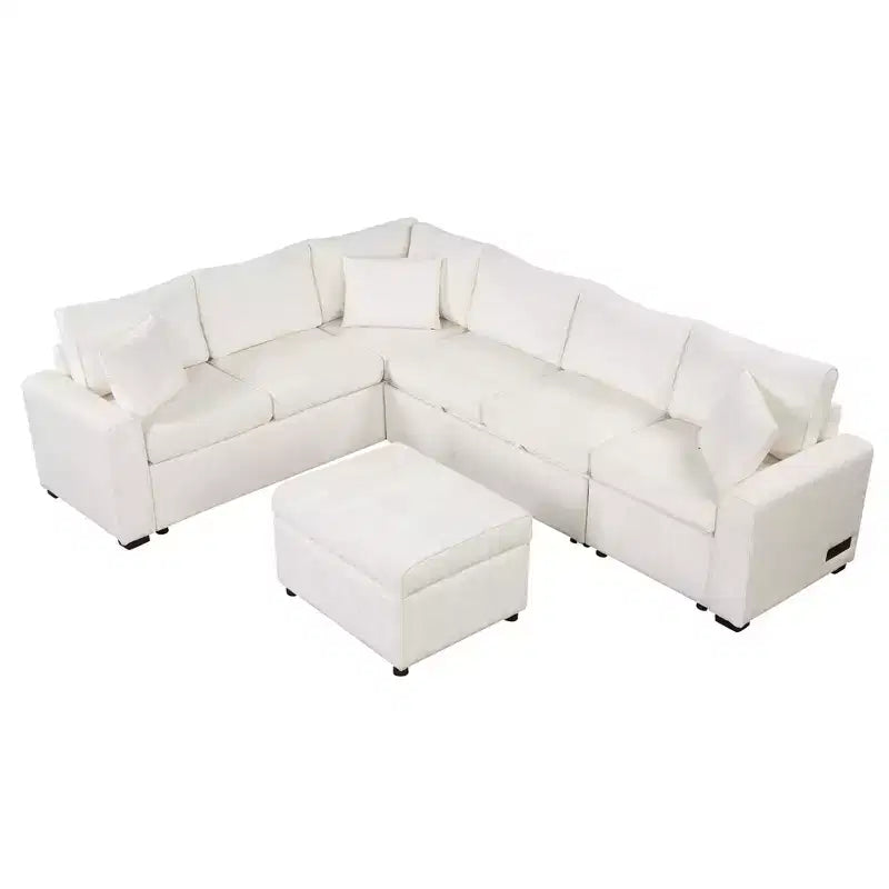 CLIHOME 112.2 Modern Sectional Sofa Pull-out Sofa Bed Sleeper with a Storage Ottoman and Three Pillows