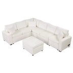 CLIHOME 112.2 Modern Sectional Sofa Pull-out Sofa Bed Sleeper with a Storage Ottoman and Three Pillows