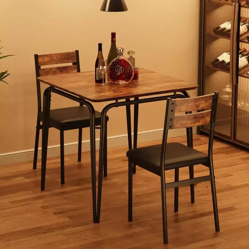 Tavolo da pranzo per 2, Set tavolo da pranzo da cucina piccolo quadrato per 2, Dinetta moderna salvaspazio in legno con imbottitura, Set mobili sala da pranzo 3 pezzi