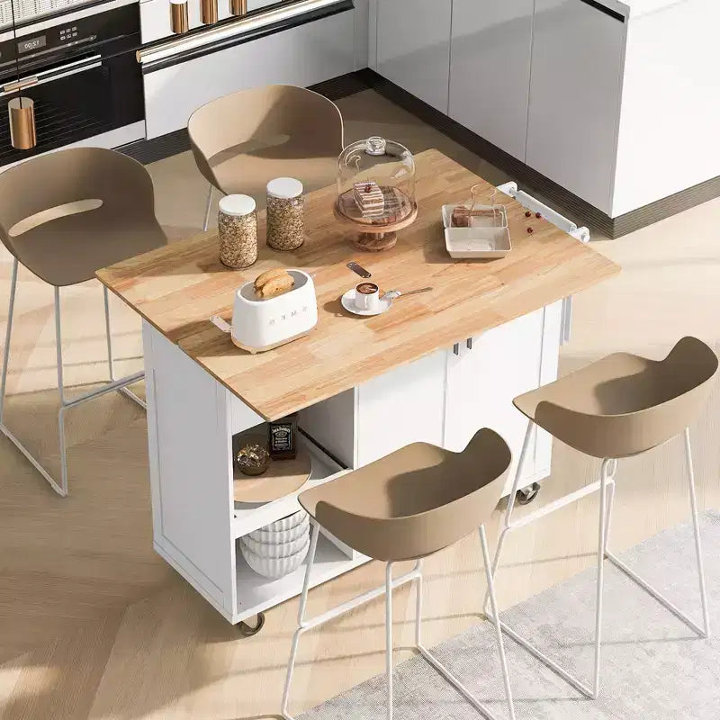 MAYEERTY Isola da Cucina con Piano Pieghevole Carrello da Cucina con Contenitore, Scaffale Estraibile, Portasciugamani e Cassetto, Carrello da Cucina su Ruote, Bianco