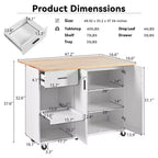 MAYEERTY Isola da Cucina con Piano Pieghevole Carrello da Cucina con Contenitore, Scaffale Estraibile, Portasciugamani e Cassetto, Carrello da Cucina su Ruote, Bianco