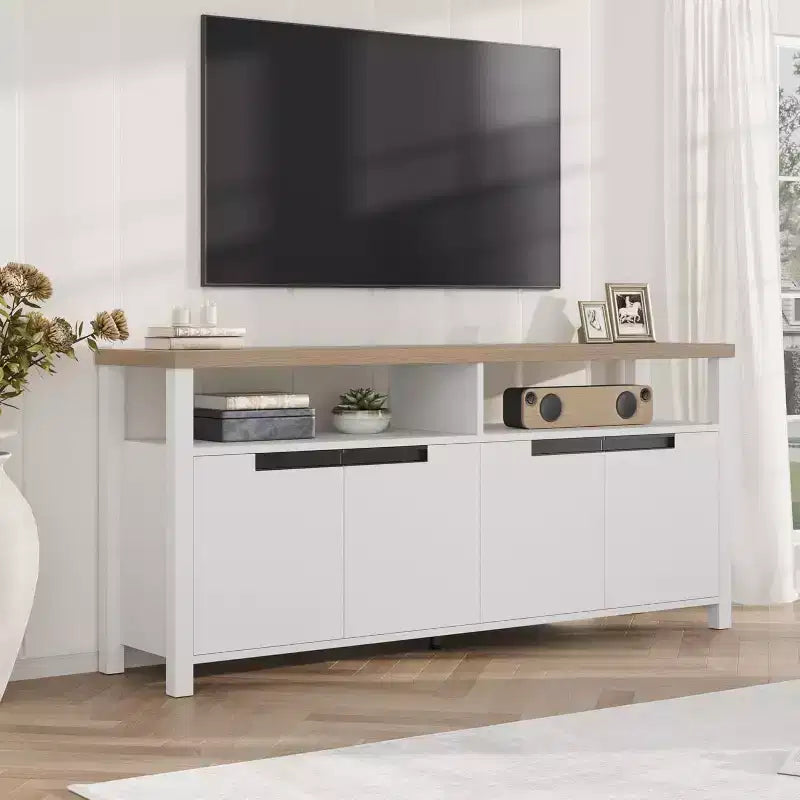 Acekool 63 TV Stand for TVs up to 70, Farmhouse Media Console with Storage Cabinets and Adjustable Shelves, Entertainment Center