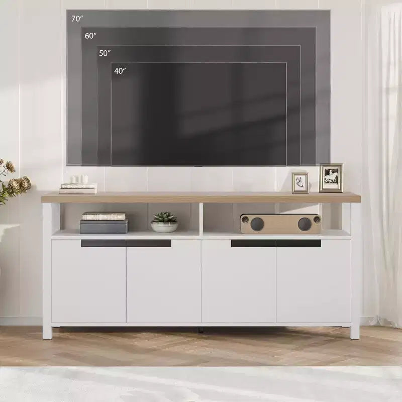 Acekool 63 TV Stand for TVs up to 70, Farmhouse Media Console with Storage Cabinets and Adjustable Shelves, Entertainment Center