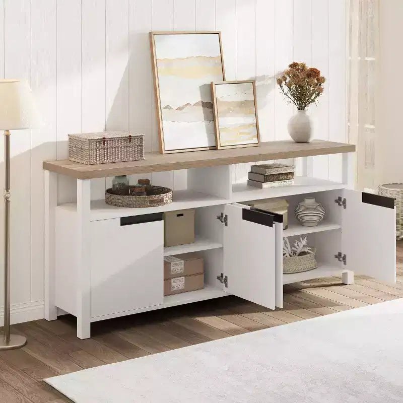 Acekool 63 TV Stand for TVs up to 70, Farmhouse Media Console with Storage Cabinets and Adjustable Shelves, Entertainment Center