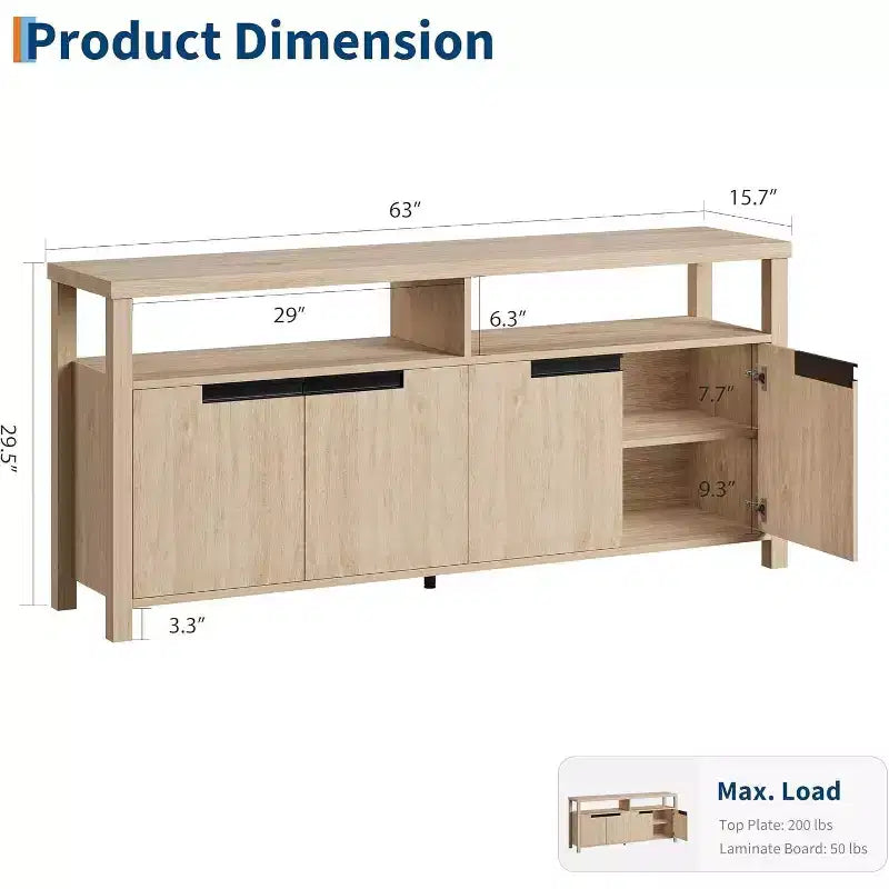 Acekool 63 TV Stand for TVs up to 70, Farmhouse Media Console with Storage Cabinets and Adjustable Shelves, Entertainment Center