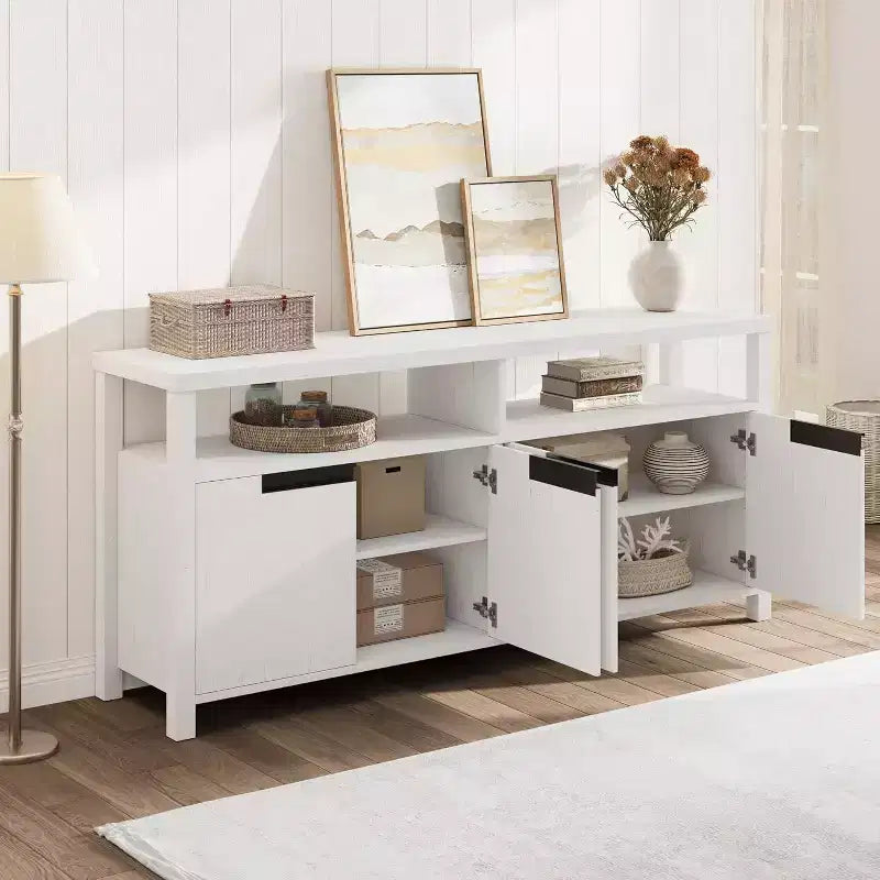 Acekool 63 TV Stand for TVs up to 70, Farmhouse Media Console with Storage Cabinets and Adjustable Shelves, Entertainment Center