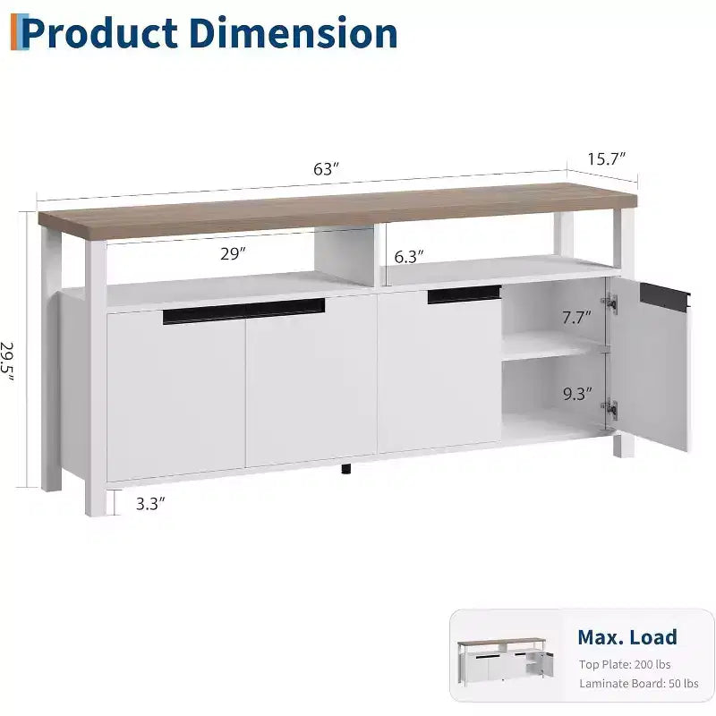 Acekool 63 TV Stand for TVs up to 70, Farmhouse Media Console with Storage Cabinets and Adjustable Shelves, Entertainment Center
