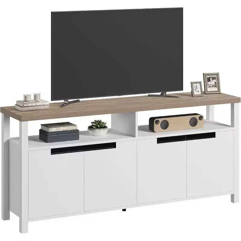Mobile TV Acekool 63" per TV fino a 70", console multimediale rustica con armadietti portaoggetti e ripiani regolabili, centro di intrattenimento