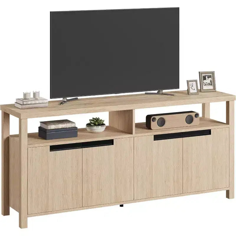 Mobile TV Acekool 63" per TV fino a 70", console multimediale rustica con armadietti portaoggetti e ripiani regolabili, centro di intrattenimento