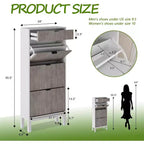Farmhouse Fluted Shoe Storage Cabinet with 3 Flip Drawers, Slim Freestanding Narrow Shoe Organizer with Metal Legs