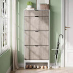 Farmhouse Fluted Shoe Storage Cabinet with 3 Flip Drawers, Slim Freestanding Narrow Shoe Organizer with Metal Legs