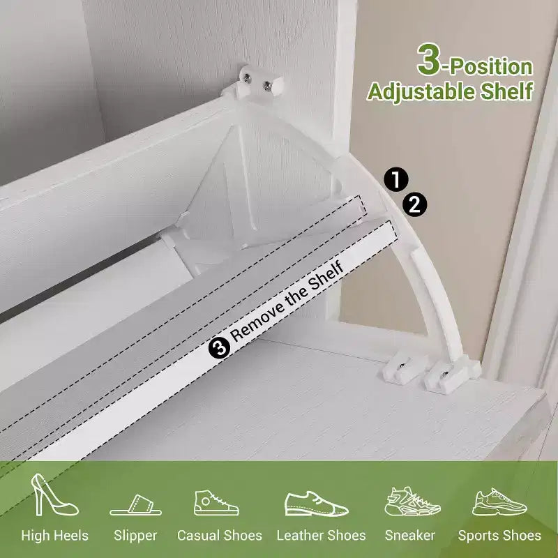 Farmhouse Fluted Shoe Storage Cabinet with 3 Flip Drawers, Slim Freestanding Narrow Shoe Organizer with Metal Legs