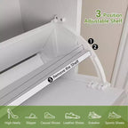 Farmhouse Fluted Shoe Storage Cabinet with 3 Flip Drawers, Slim Freestanding Narrow Shoe Organizer with Metal Legs