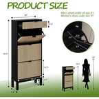 Farmhouse Fluted Shoe Storage Cabinet with 3 Flip Drawers, Slim Freestanding Narrow Shoe Organizer with Metal Legs
