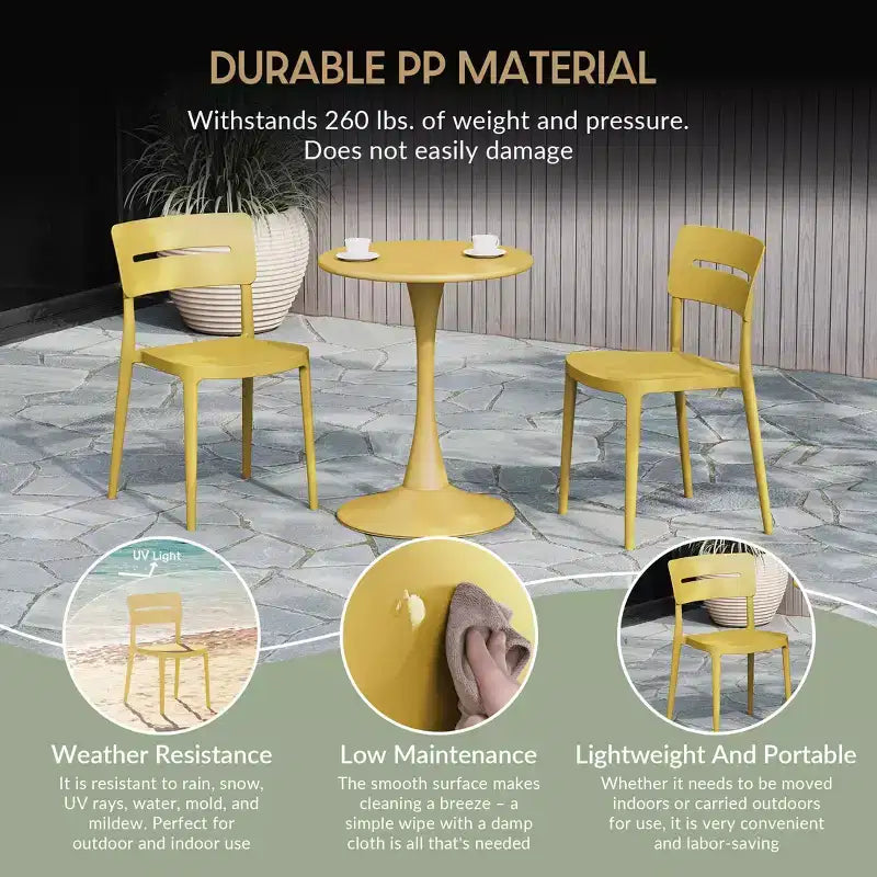 WestinTrends Playa Sedie da pranzo impilabili moderne da esterno in plastica (set da 4), gialle