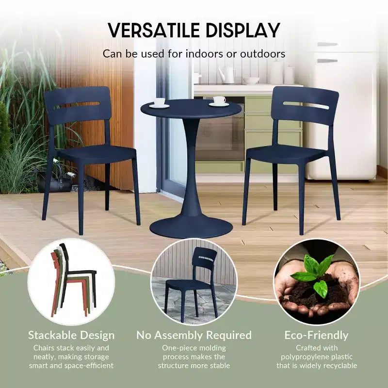 WestinTrends Playa Outdoor Modern Stackable Plastic Patio Dining Chairs (Set of 4), Navy Blue