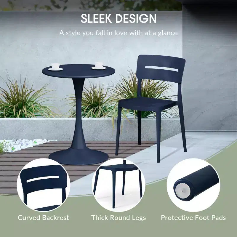 WestinTrends Playa Outdoor Modern Stackable Plastic Patio Dining Chairs (Set of 4), Navy Blue