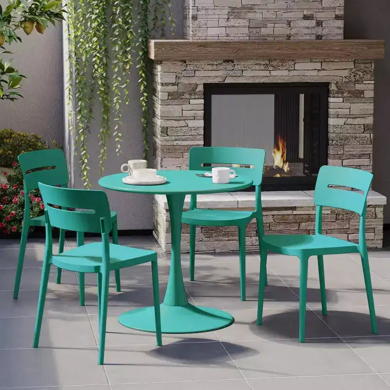 WestinTrends Playa Sedie da pranzo impilabili moderne da esterno in plastica (set da 4), Turchese