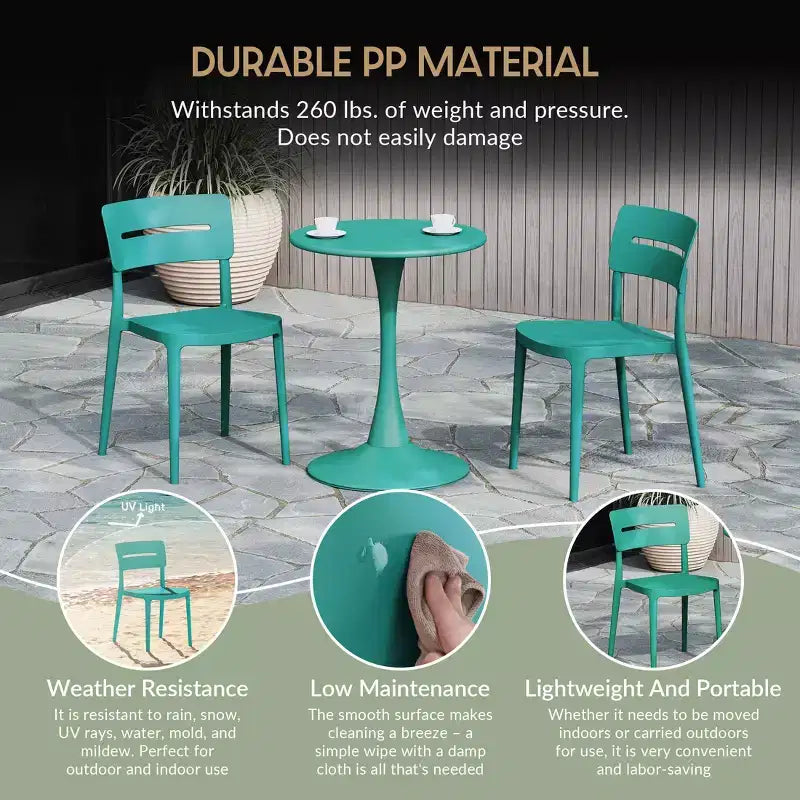 WestinTrends Playa Sedie da pranzo impilabili moderne da esterno in plastica (set da 4), Turchese
