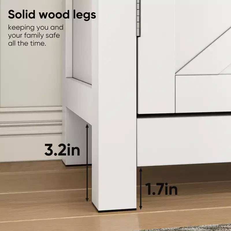 CLIHOME Farmhouse Storage Cabinet with Adjustable Shelf, White Kitchen Cabinet with Walnut Countertop, Modern Coffee Bar Console Cabinet