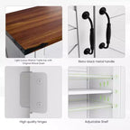 CLIHOME Farmhouse Storage Cabinet with Adjustable Shelf, White Kitchen Cabinet with Walnut Countertop, Modern Coffee Bar Console Cabinet
