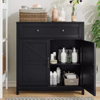 CLIHOME Farmhouse Storage Cabinet with Adjustable Shelf, White Kitchen Cabinet with Walnut Countertop, Modern Coffee Bar Console Cabinet