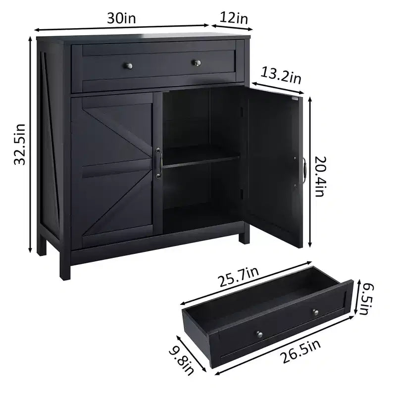 CLIHOME Farmhouse Storage Cabinet with Adjustable Shelf, White Kitchen Cabinet with Walnut Countertop, Modern Coffee Bar Console Cabinet