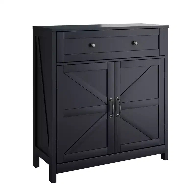 CLIHOME Farmhouse Storage Cabinet with Adjustable Shelf, White Kitchen Cabinet with Walnut Countertop, Modern Coffee Bar Console Cabinet