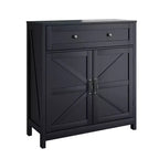 CLIHOME Farmhouse Storage Cabinet with Adjustable Shelf, White Kitchen Cabinet with Walnut Countertop, Modern Coffee Bar Console Cabinet