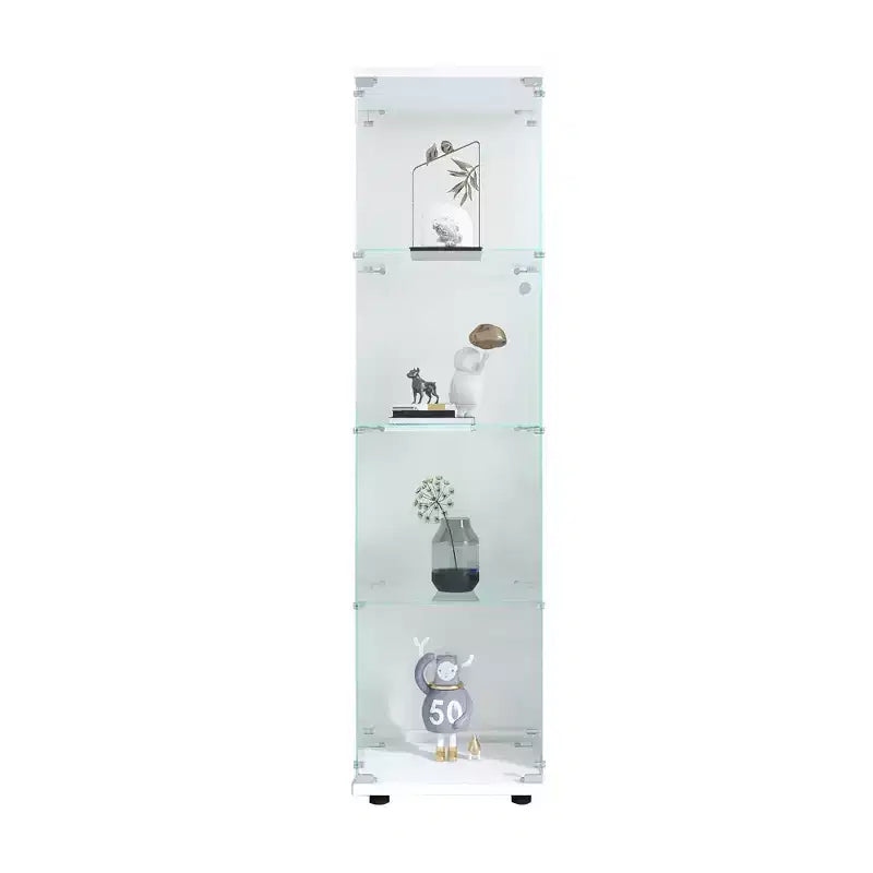 MAYEERTY Glass Display Cabinet 4 Shelves with Door Floor Standing Curio 64.7x16.7x14.3 Inches Living Room Bedroom Office White