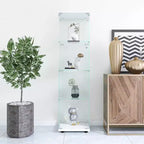 MAYEERTY Vetrina in Vetro con 4 Ripiani e Anta, Espositore a Colonna 164,3x42,4x36,3 cm per Soggiorno Camera da Letto Ufficio, Bianco