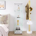 MAYEERTY Vetrina in Vetro con 4 Ripiani e Anta, Espositore a Colonna 164,3x42,4x36,3 cm per Soggiorno Camera da Letto Ufficio, Bianco