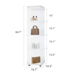 MAYEERTY Vetrina in Vetro con 4 Ripiani e Anta, Espositore a Colonna 164,3x42,4x36,3 cm per Soggiorno Camera da Letto Ufficio, Bianco